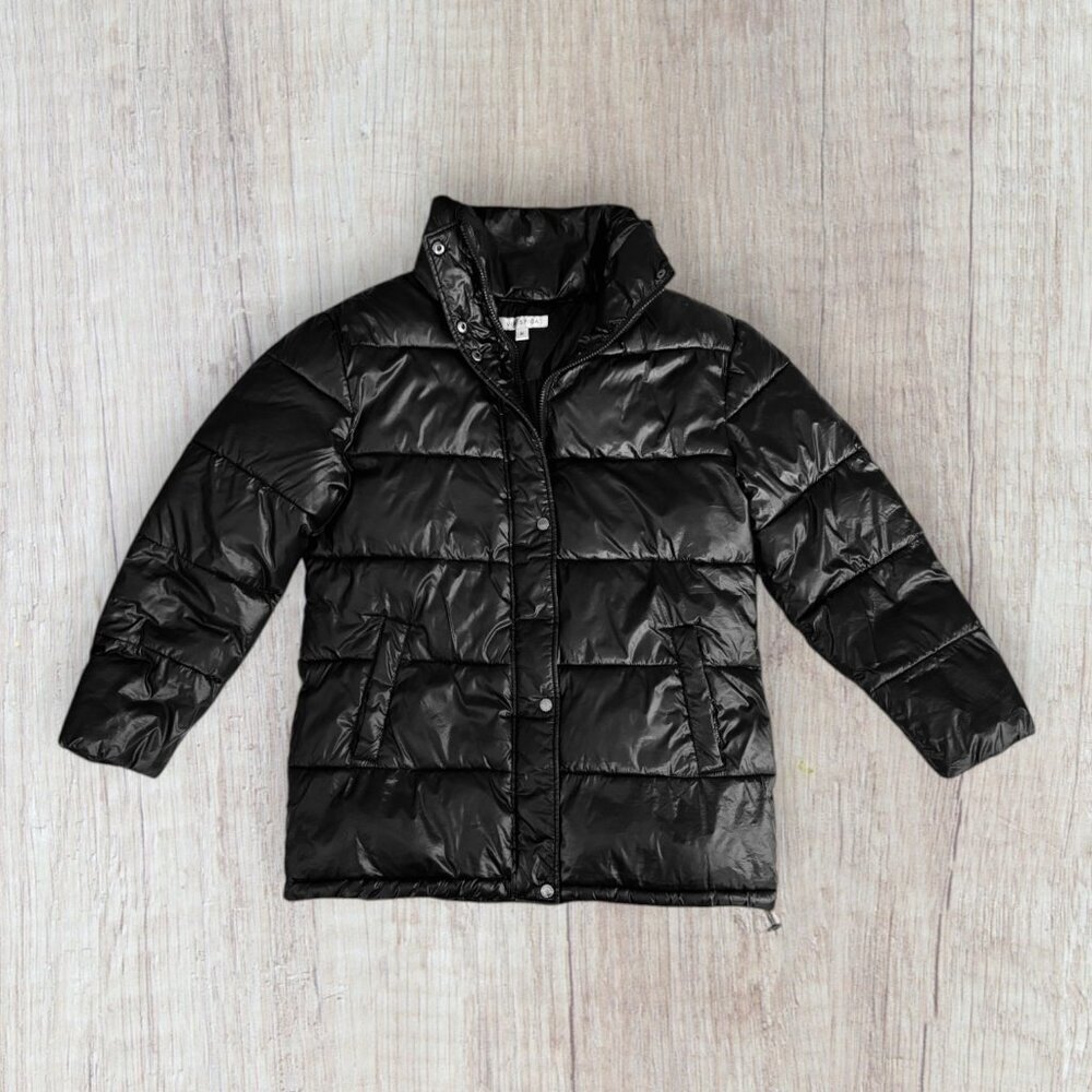 Via Spiga Black High Shine Puffer Jacket Quilted Minimal Luxe M